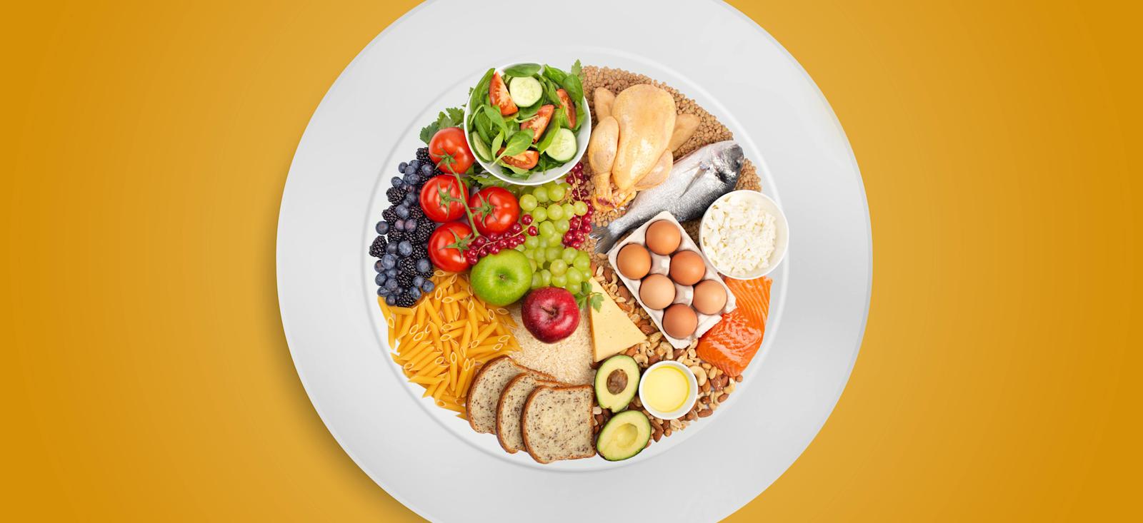 A plate filled with a variety of healthy foods.