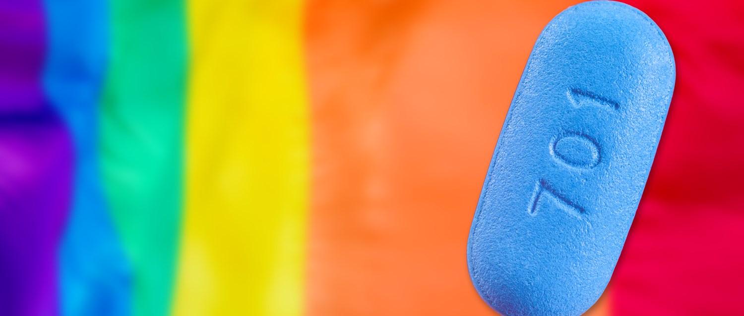PrEP HIV prevention pill on rainbow LGBT background